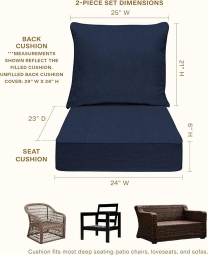 Honeycomb Outdoor Heritage Deep Seat, 24 x 23, Textured Solid Indigo Blue Chair Cushion for Patio Furniture