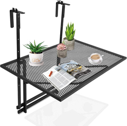 Tangkula Outdoor Folding Hanging Table, 5 Height Adjustable & Foldable Space Saving Railing Serving Table, Width from 1.5 inch to 4 inches, Suitable for Patio, Balcony and Deck