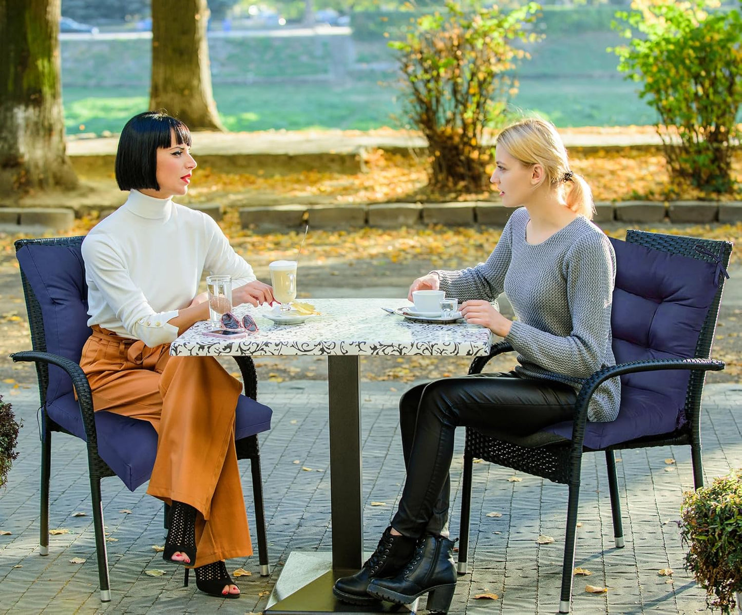 High Back Outdoor Chair Cushions Set of 2 Waterproof Replacement Seat Pad for Patio Furniture Garden Thicken Outdoor Patio Chair Cushion Navy Blue,41.7"*20.8"*3.9"