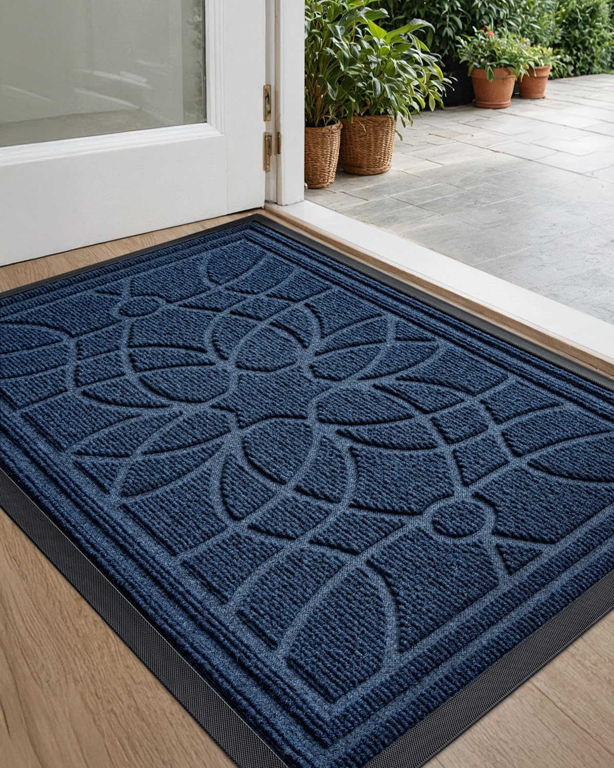 DEXI Front Door Mat Outside Entrance, Heavy Duty Non Slip Low Profile Doormat for Entryway, Trap Dirt and Moisture Welcome Mats, Easy Clean, Patio, Garage, 6x4, Black