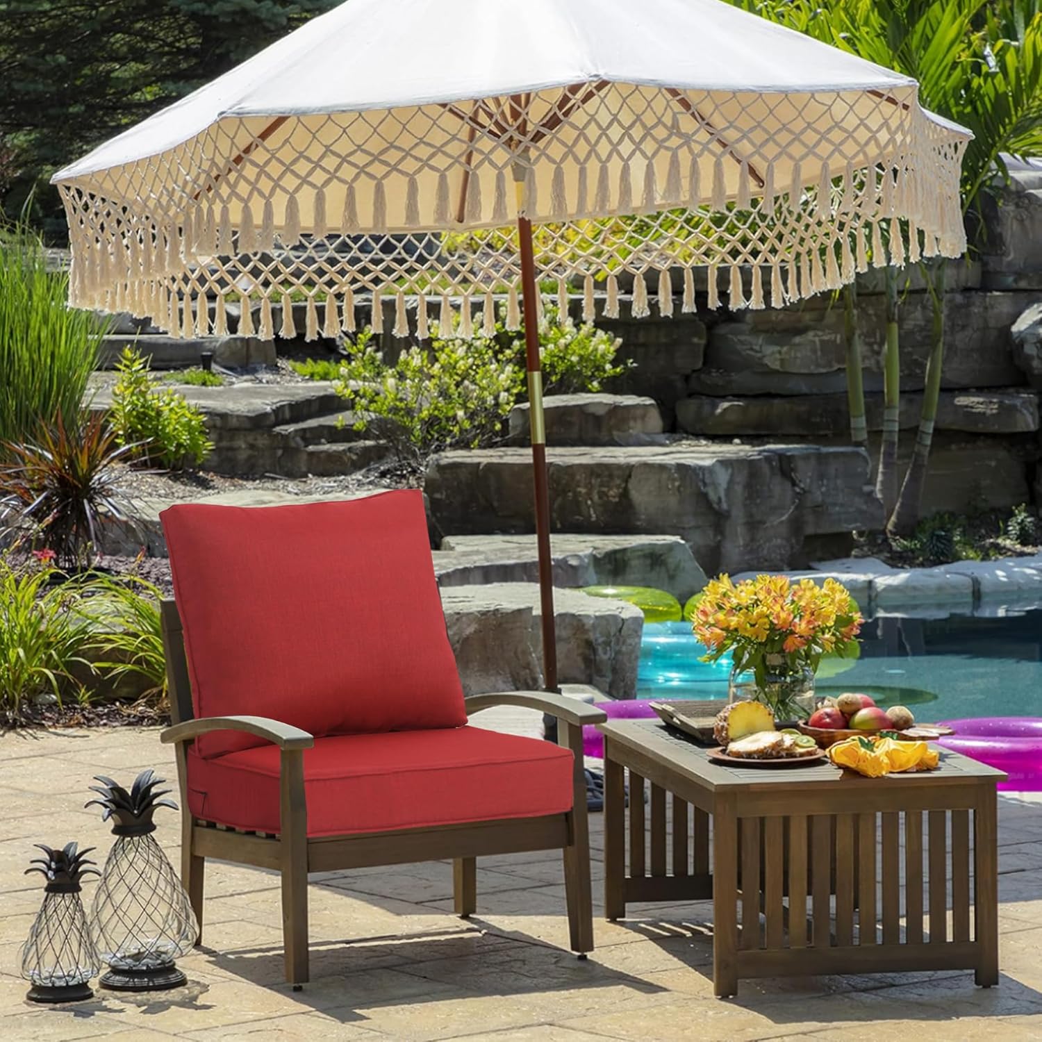 24x27.5 inch Outdoor/Indoor Deep Seat Patio Cushions Set of 2 Deep Seat Bottom Resilient Foam Filling Water Repellent Stain-Resistant UV Resistant Weather Resistant Chili