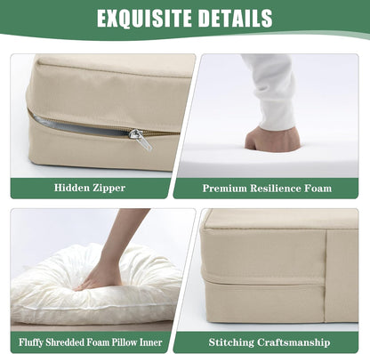 Patio Furniture Cushions Replacement Set of 2, Outdoor Deep Seat Couch Cushion and Backrest Pillow with Waterproof Removable Cover for Sectional Sofa Set, 25.6 x 25.6 Inch, Cream