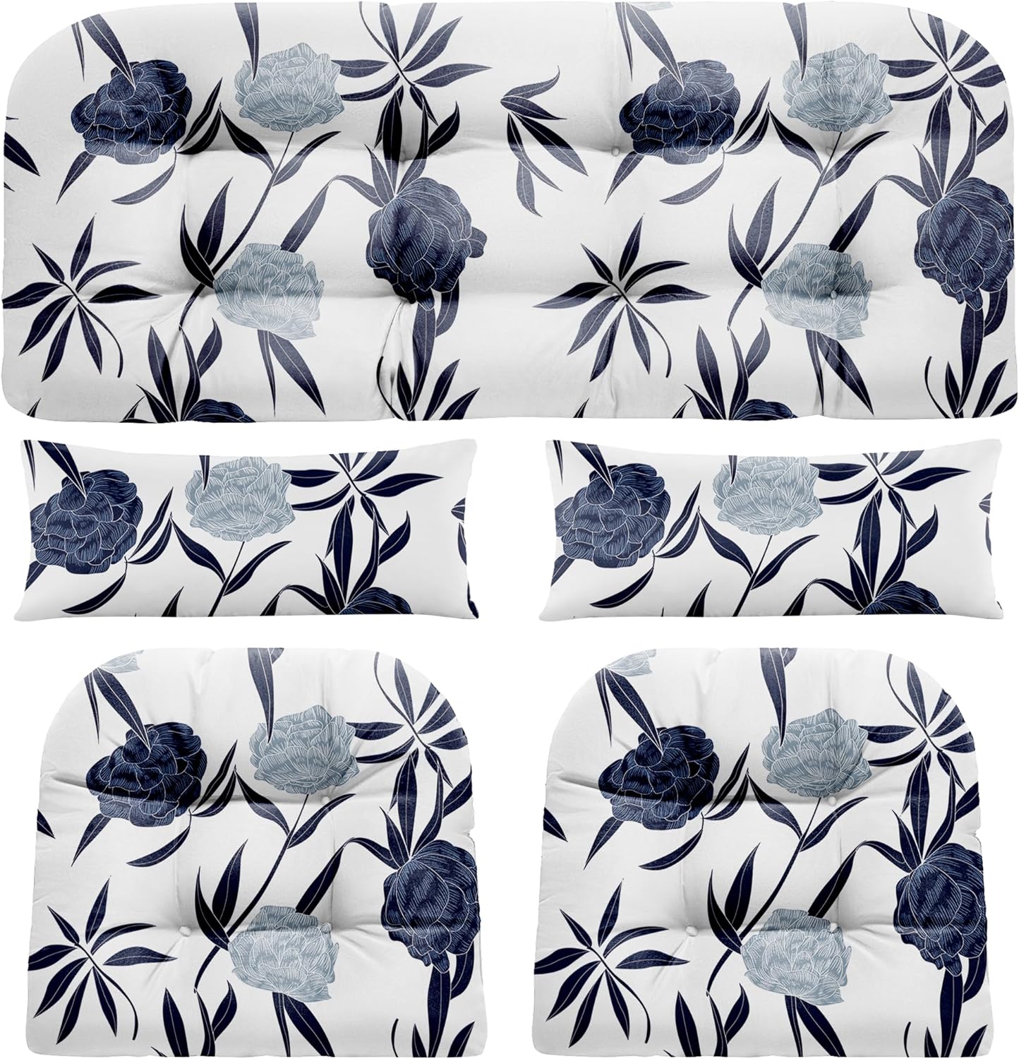 Wicker Chair Cushions of 5 Pieces, Waterproof Outdoor Loveseat Cushion for Wicker Furniture, 1 Love Seat Cushion, 2 U-Shape and 2 Lumbar Pillows for Patio Furniture (Cream)