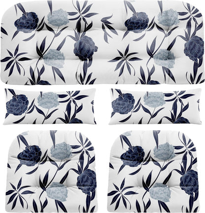 Wicker Chair Cushions of 5 Pieces, Waterproof Outdoor Loveseat Cushion for Wicker Furniture, 1 Love Seat Cushion, 2 U-Shape and 2 Lumbar Pillows for Patio Furniture (Cream)