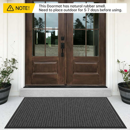 Sturdy Front Door Mat Outside Entrance, 6' x 3' All-Season All-Weather Doormat Waterproof, Stain and Fade Resistant, Natural Rubber Indoor Outdoor Welcome Door Mat Trap Dirt