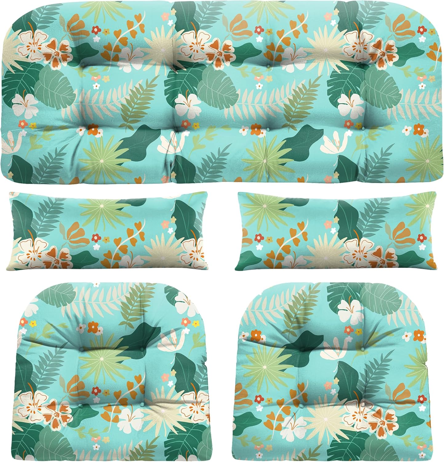 Wicker Chair Cushions of 5 Pieces, Waterproof Outdoor Loveseat Cushion for Wicker Furniture, 1 Love Seat Cushion, 2 U-Shape and 2 Lumbar Pillows for Patio Furniture (Cream)