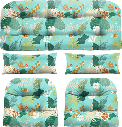 Wicker Chair Cushions of 5 Pieces, Waterproof Outdoor Loveseat Cushion for Wicker Furniture, 1 Love Seat Cushion, 2 U-Shape and 2 Lumbar Pillows for Patio Furniture (Cream)