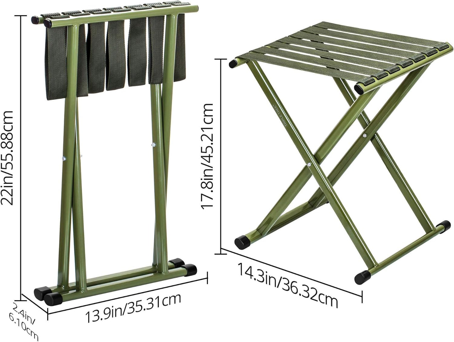 TRIPLE TREE Folding Stool 17.8" Height Heavy Duty Camping Stool Outdoor Portable Chair Hold up to 600 lbs for Walking Hiking Fishing