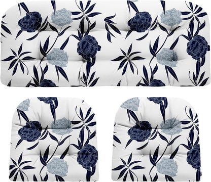 Wicker Chair Cushions, Waterproof Outdoor Loveseat Cushions for Patio Furniture, Tufted Wicker Furniture Cushions, 1 Loveseat and 2 U-Shaped Cushions, Grey