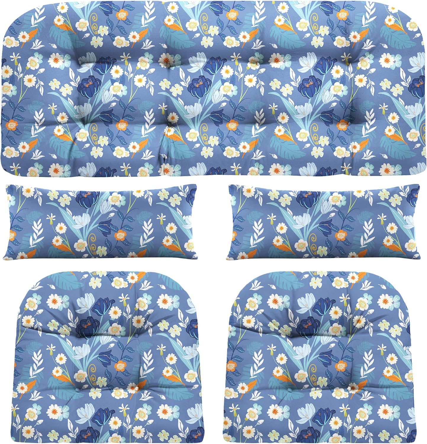 Wicker Chair Cushions of 5 Pieces, Waterproof Outdoor Loveseat Cushion for Wicker Furniture, 1 Love Seat Cushion, 2 U-Shape and 2 Lumbar Pillows for Patio Furniture (Cream)