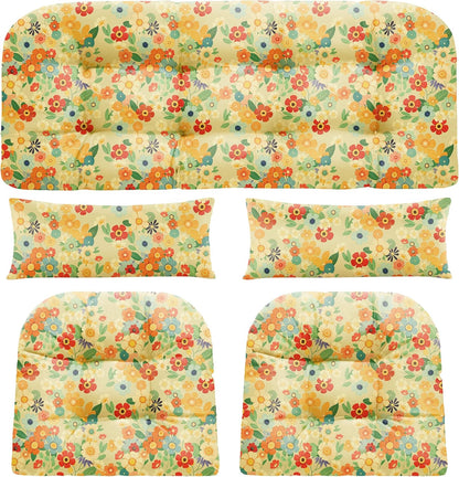 Wicker Chair Cushions of 5 Pieces, Waterproof Outdoor Loveseat Cushion for Wicker Furniture, 1 Love Seat Cushion, 2 U-Shape and 2 Lumbar Pillows for Patio Furniture (Cream)