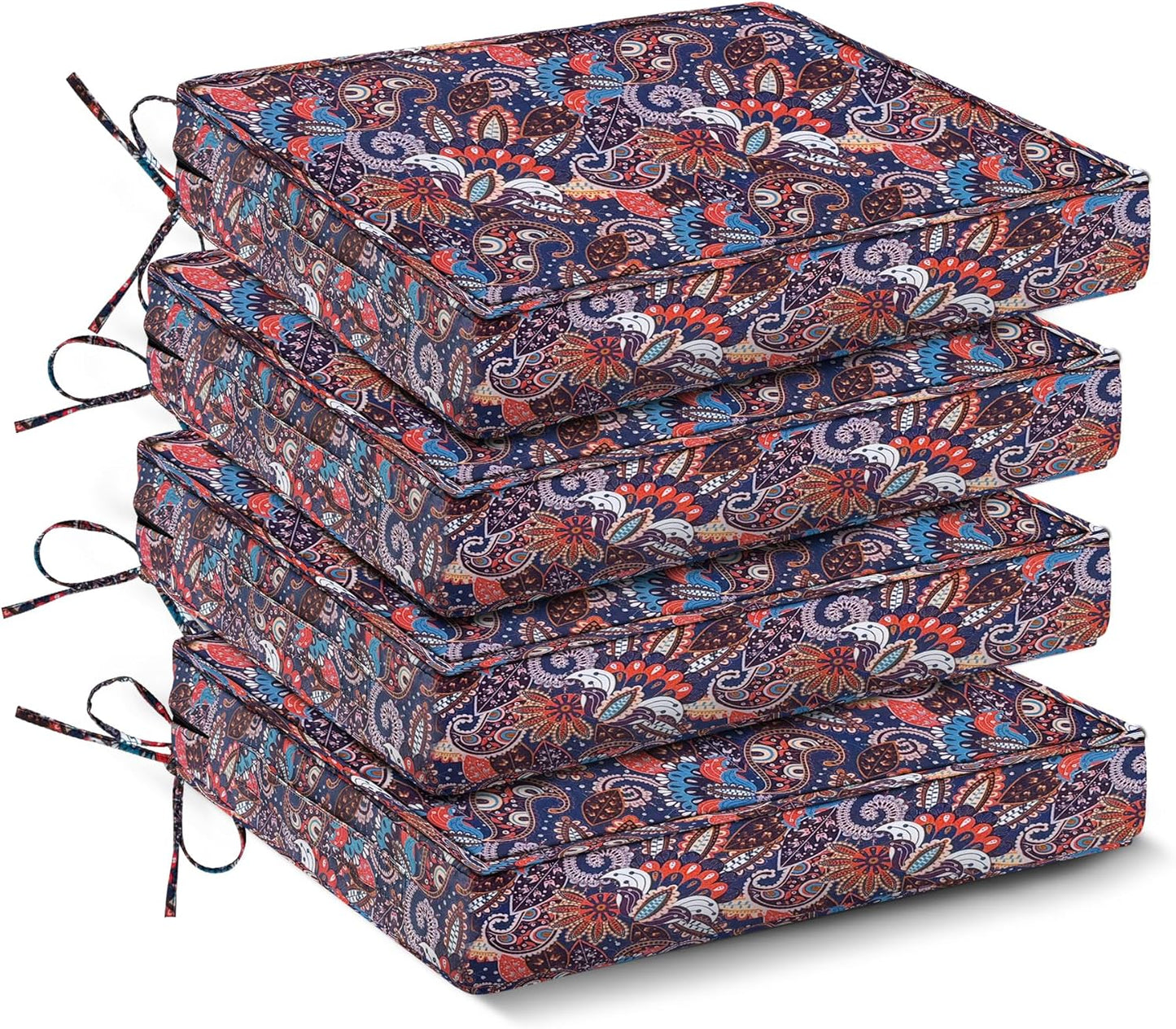 Outdoor Chair Cushions Set of 4,Waterproof Outdoor Seat Cushions for Patio Furniture,Patio Chair Cushion with Handle and Ties, Square Out Door Chair Pads,19" x 19" x 3", Forest Green