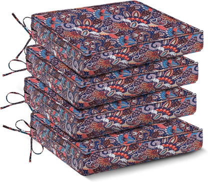 Outdoor Chair Cushions Set of 4,Waterproof Outdoor Seat Cushions for Patio Furniture,Patio Chair Cushion with Handle and Ties, Square Out Door Chair Pads,19" x 19" x 3", Forest Green