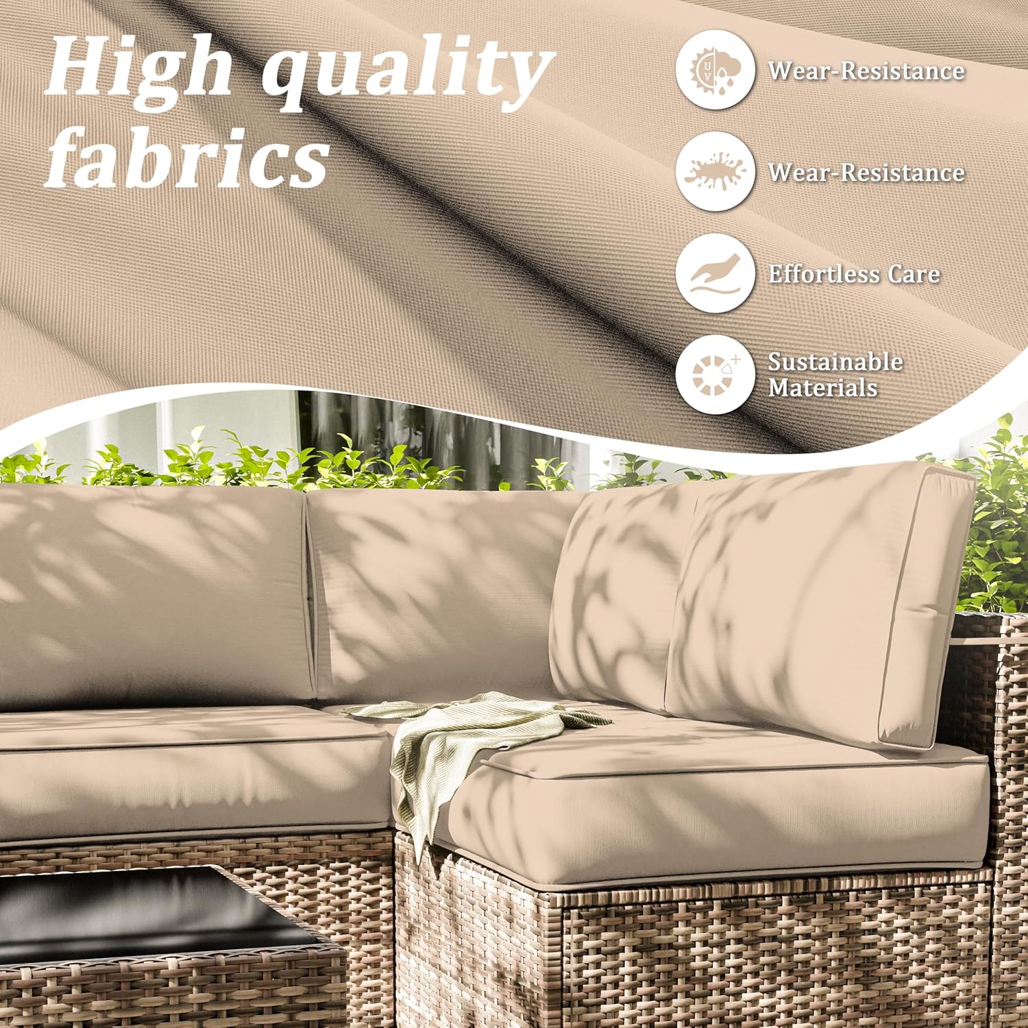 Outdoor Replacement Cushions for Patio Furniture, 5" Foam High-Density, 14-Piece Water-Resistant Outdoor Cushion for 6-Seat Sectional Patio Conversation Sets, Liner&Cover
