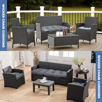 Wicker Chair Cushions, Waterproof Outdoor Loveseat Cushions for Patio Furniture, Tufted Wicker Furniture Cushions, 1 Loveseat and 2 U-Shaped Cushions, Grey