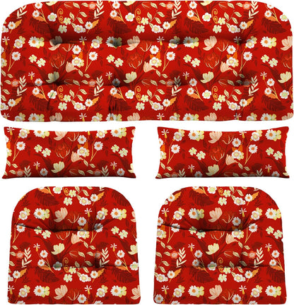 Wicker Chair Cushions of 5 Pieces, Waterproof Outdoor Loveseat Cushion for Wicker Furniture, 1 Love Seat Cushion, 2 U-Shape and 2 Lumbar Pillows for Patio Furniture (Cream)