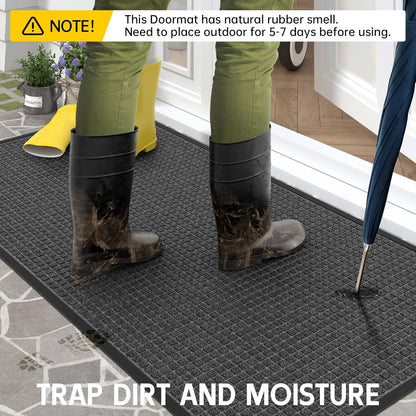 Sturdy Front Door Mat Outside Entrance, 6' x 3' All-Season All-Weather Doormat Waterproof, Stain and Fade Resistant, Natural Rubber Indoor Outdoor Welcome Door Mat Trap Dirt