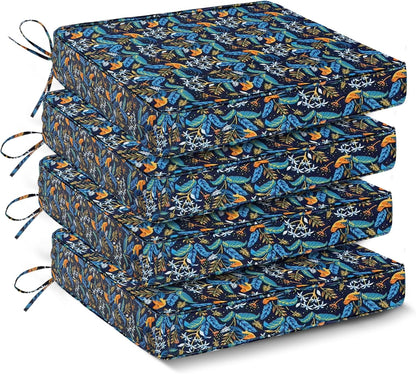 Outdoor Chair Cushions Set of 4,Waterproof Outdoor Seat Cushions for Patio Furniture,Patio Chair Cushion with Handle and Ties, Square Out Door Chair Pads,19" x 19" x 3", Forest Green