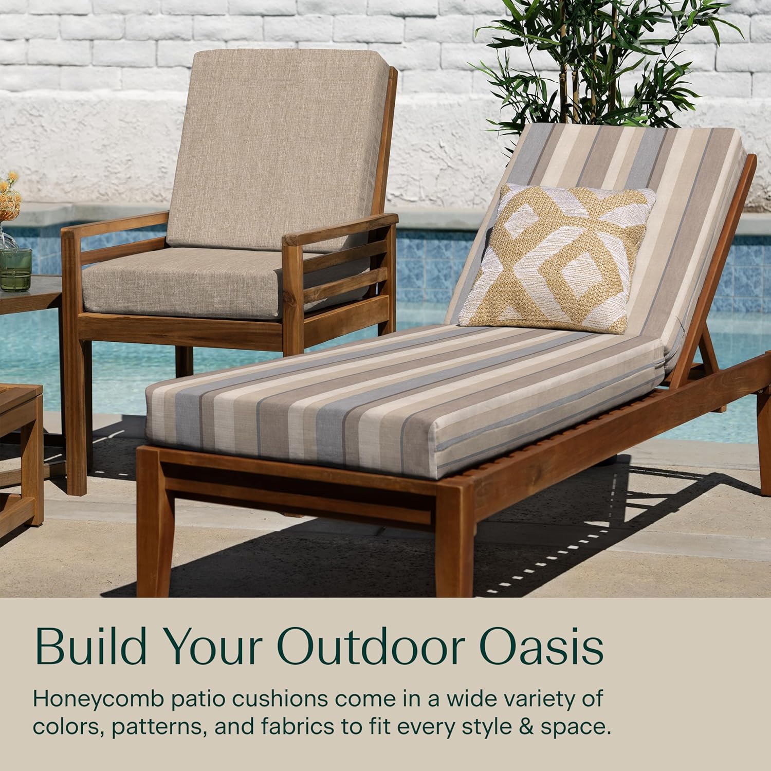 Honeycomb Outdoor Chaise Lounge, 22.5 x 70, Stripe Taupe Chair Cushion for Patio Furniture