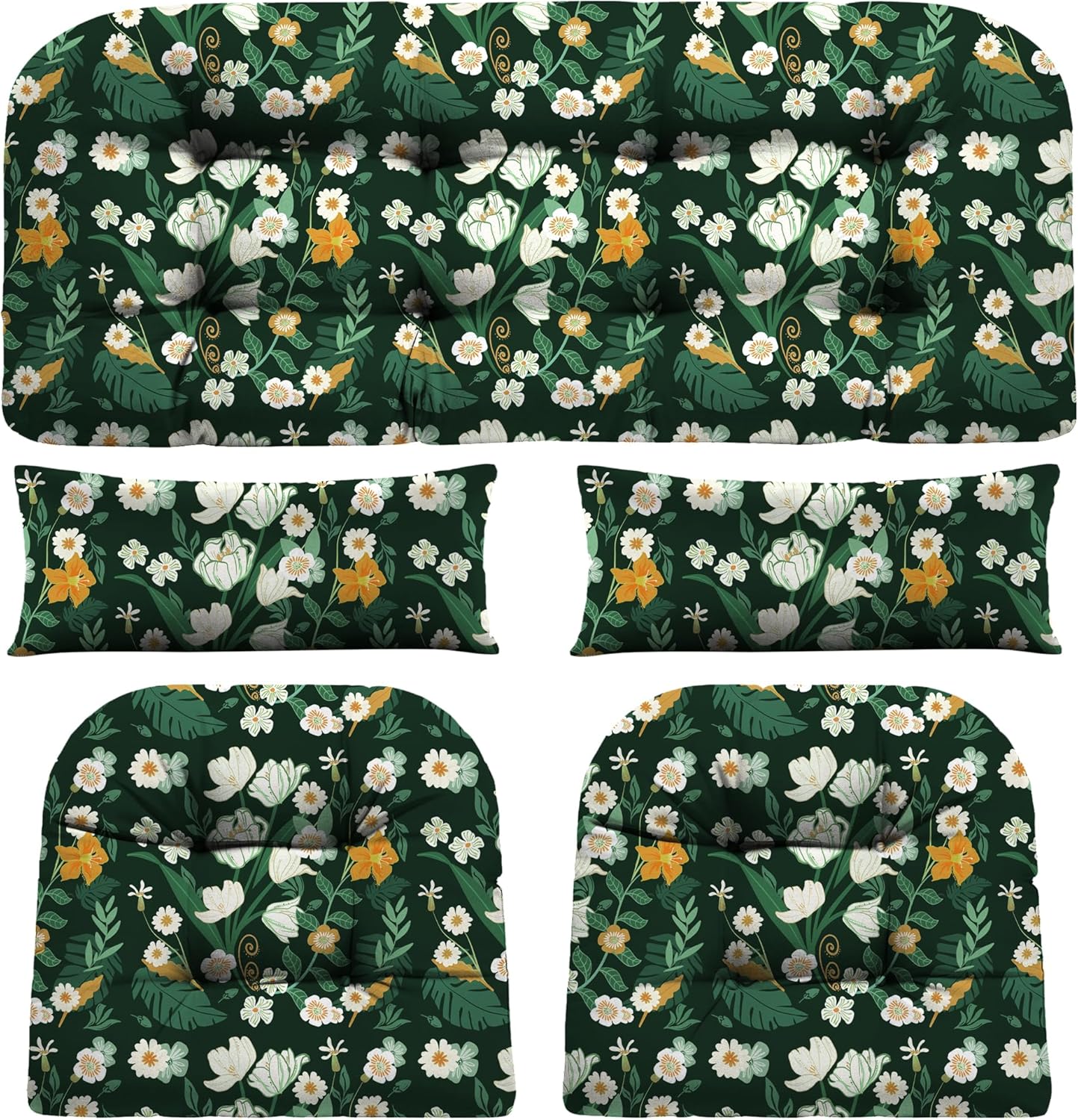 Wicker Chair Cushions of 5 Pieces, Waterproof Outdoor Loveseat Cushion for Wicker Furniture, 1 Love Seat Cushion, 2 U-Shape and 2 Lumbar Pillows for Patio Furniture (Cream)