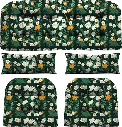 Wicker Chair Cushions of 5 Pieces, Waterproof Outdoor Loveseat Cushion for Wicker Furniture, 1 Love Seat Cushion, 2 U-Shape and 2 Lumbar Pillows for Patio Furniture (Cream)