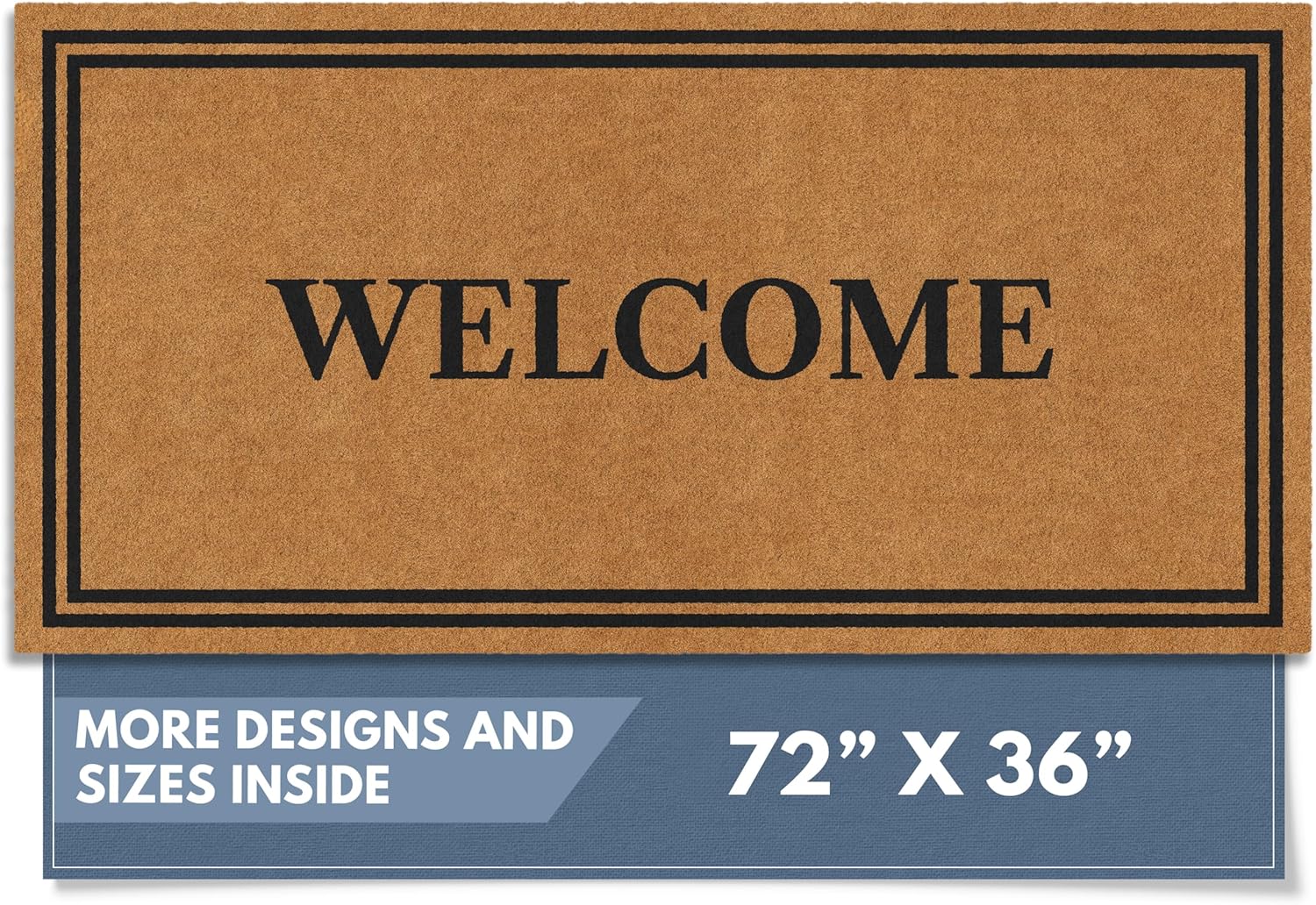 Barnyard Designs Natural Coco Coir Heavy Duty Backing Doormat - Large Cute Non-Slip Front Door Welcome Mat for Outside Entrance or Porch Entry, Brown (36x72, Border)