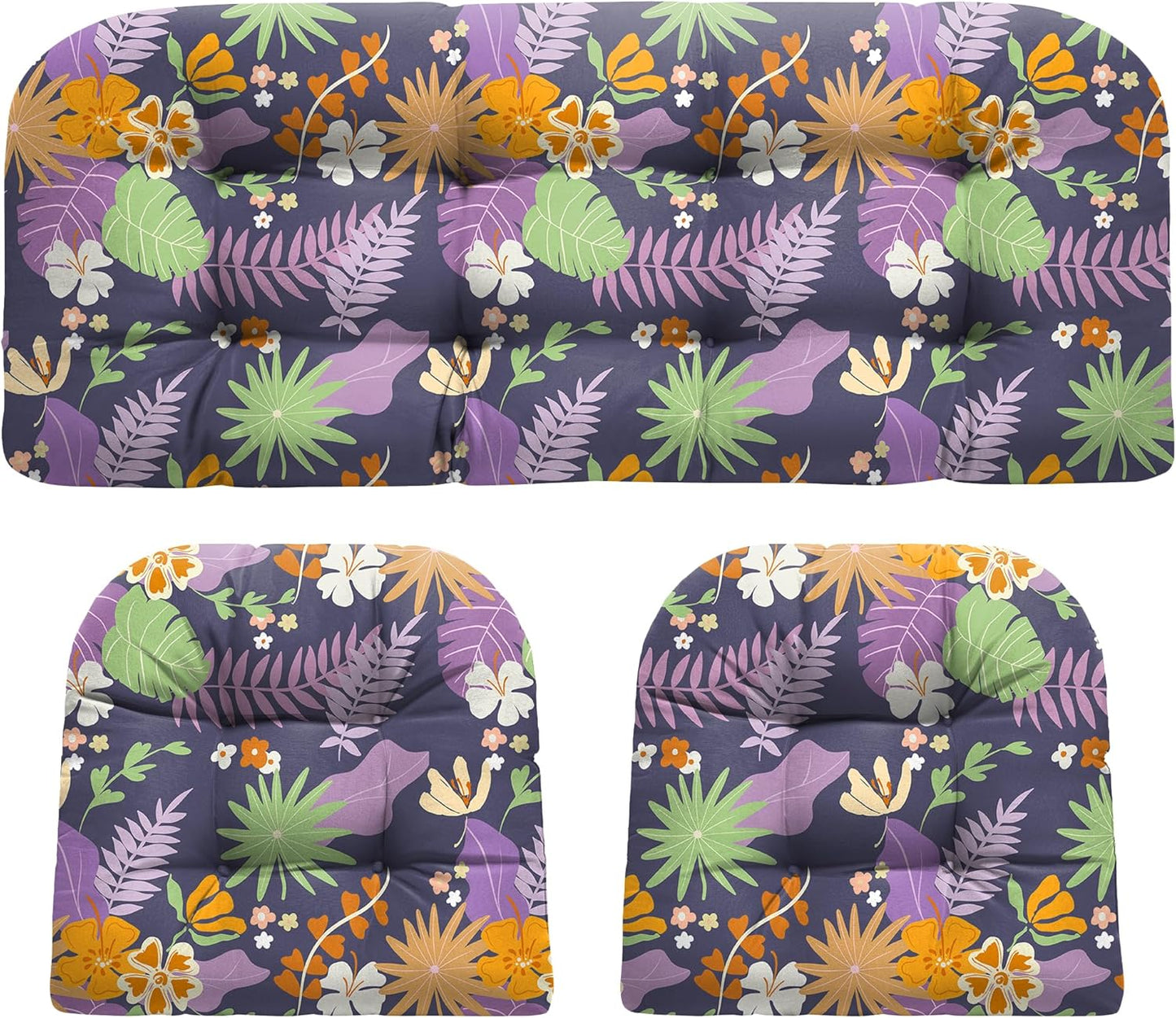 Wicker Chair Cushions, Waterproof Outdoor Loveseat Cushions for Patio Furniture, Tufted Wicker Furniture Cushions, 1 Loveseat and 2 U-Shaped Cushions, Grey