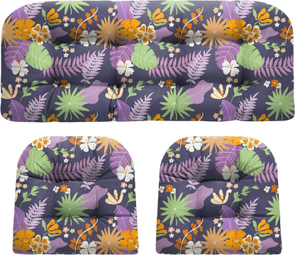 Wicker Chair Cushions, Waterproof Outdoor Loveseat Cushions for Patio Furniture, Tufted Wicker Furniture Cushions, 1 Loveseat and 2 U-Shaped Cushions, Grey