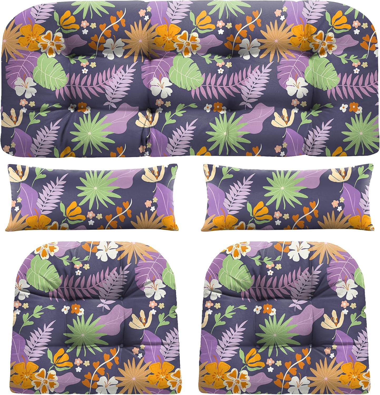 Wicker Chair Cushions of 5 Pieces, Waterproof Outdoor Loveseat Cushion for Wicker Furniture, 1 Love Seat Cushion, 2 U-Shape and 2 Lumbar Pillows for Patio Furniture (Cream)