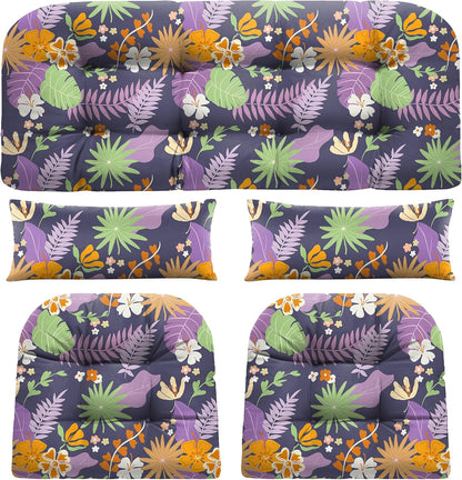 Wicker Chair Cushions of 5 Pieces, Waterproof Outdoor Loveseat Cushion for Wicker Furniture, 1 Love Seat Cushion, 2 U-Shape and 2 Lumbar Pillows for Patio Furniture (Cream)