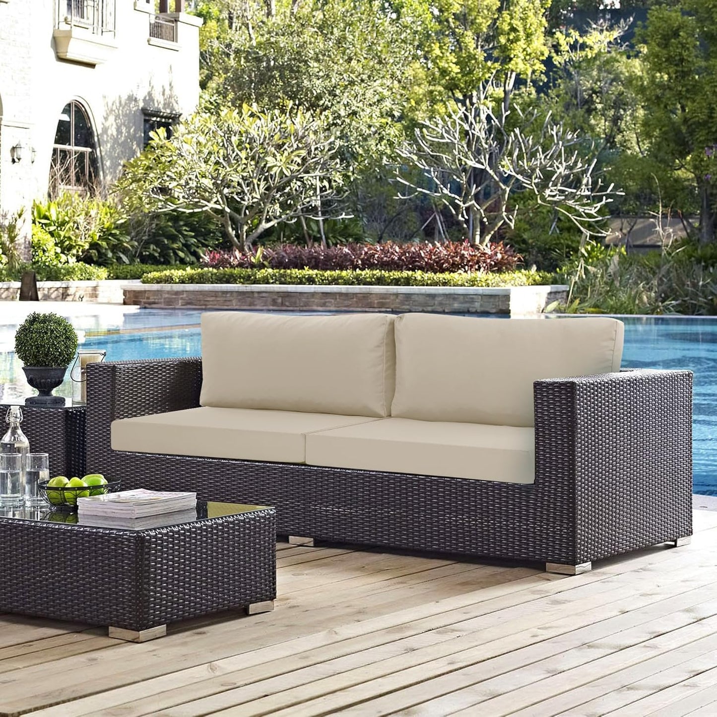 Patio Furniture Cushions Replacement Set of 2, Outdoor Deep Seat Couch Cushion and Backrest Pillow with Waterproof Removable Cover for Sectional Sofa Set, 25.6 x 25.6 Inch, Cream