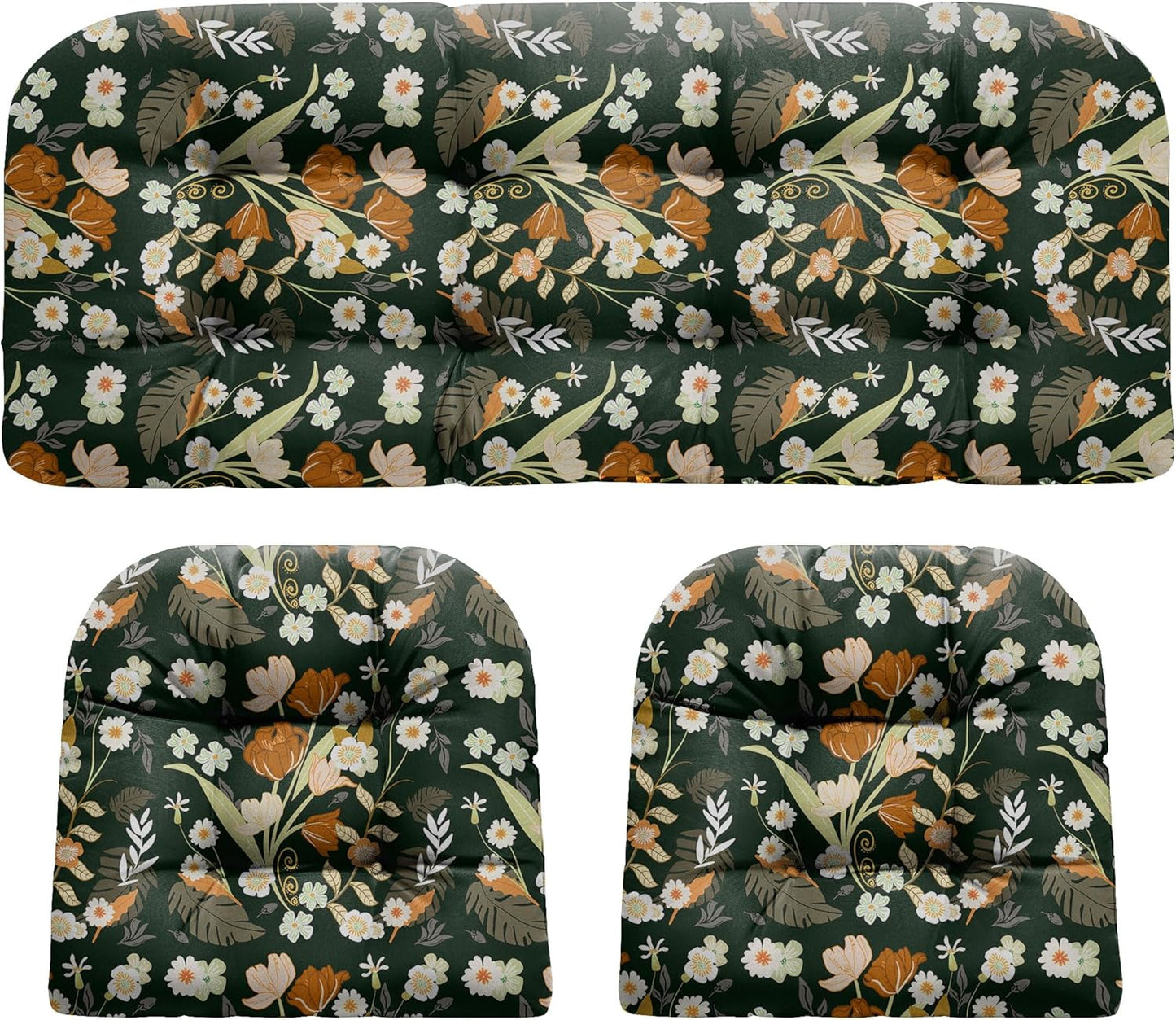 Wicker Chair Cushions, Waterproof Outdoor Loveseat Cushions for Patio Furniture, Tufted Wicker Furniture Cushions, 1 Loveseat and 2 U-Shaped Cushions, Grey