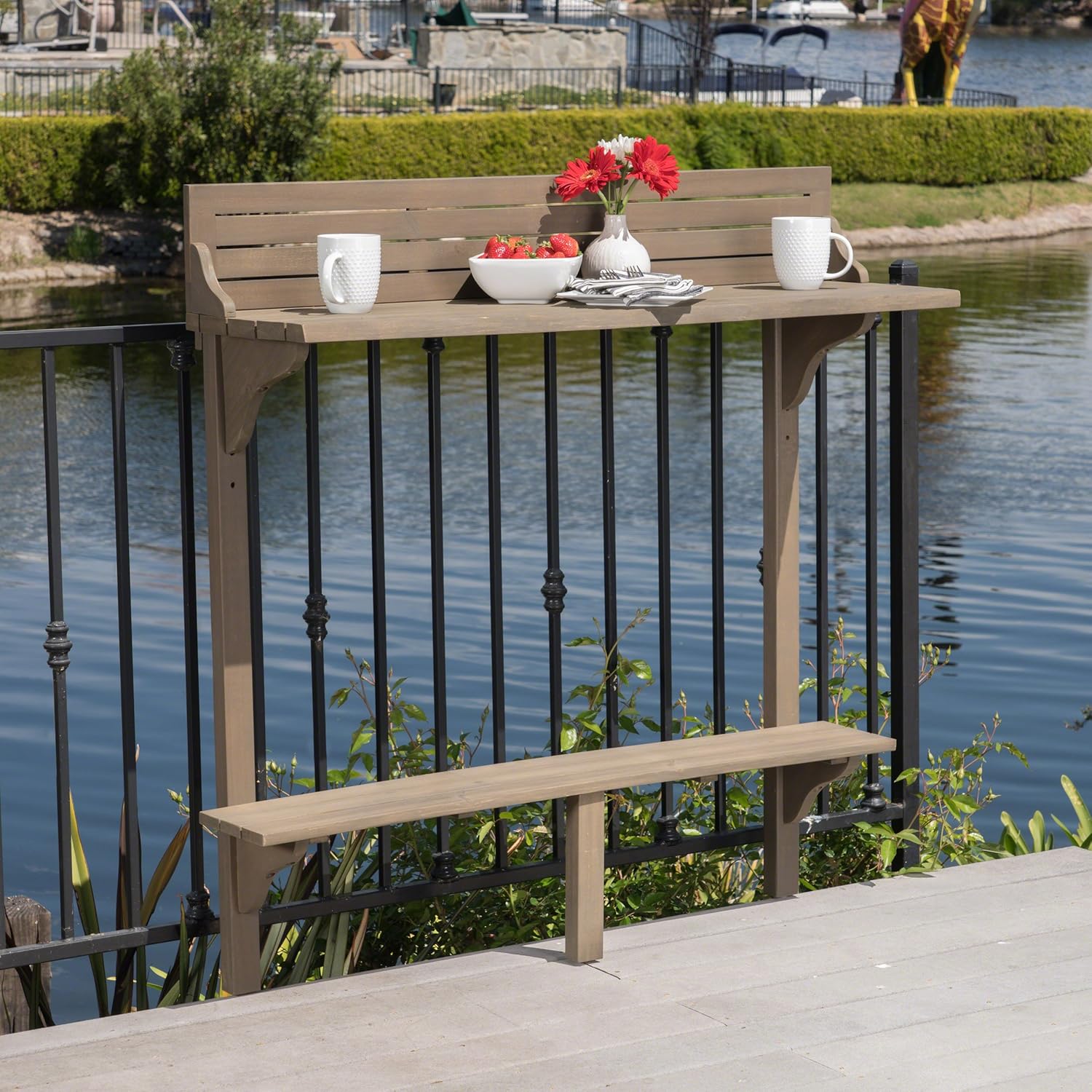 Christopher Knight Home Caribbean Outdoor Acacia Wood Balcony Bar Table, Grey Finish