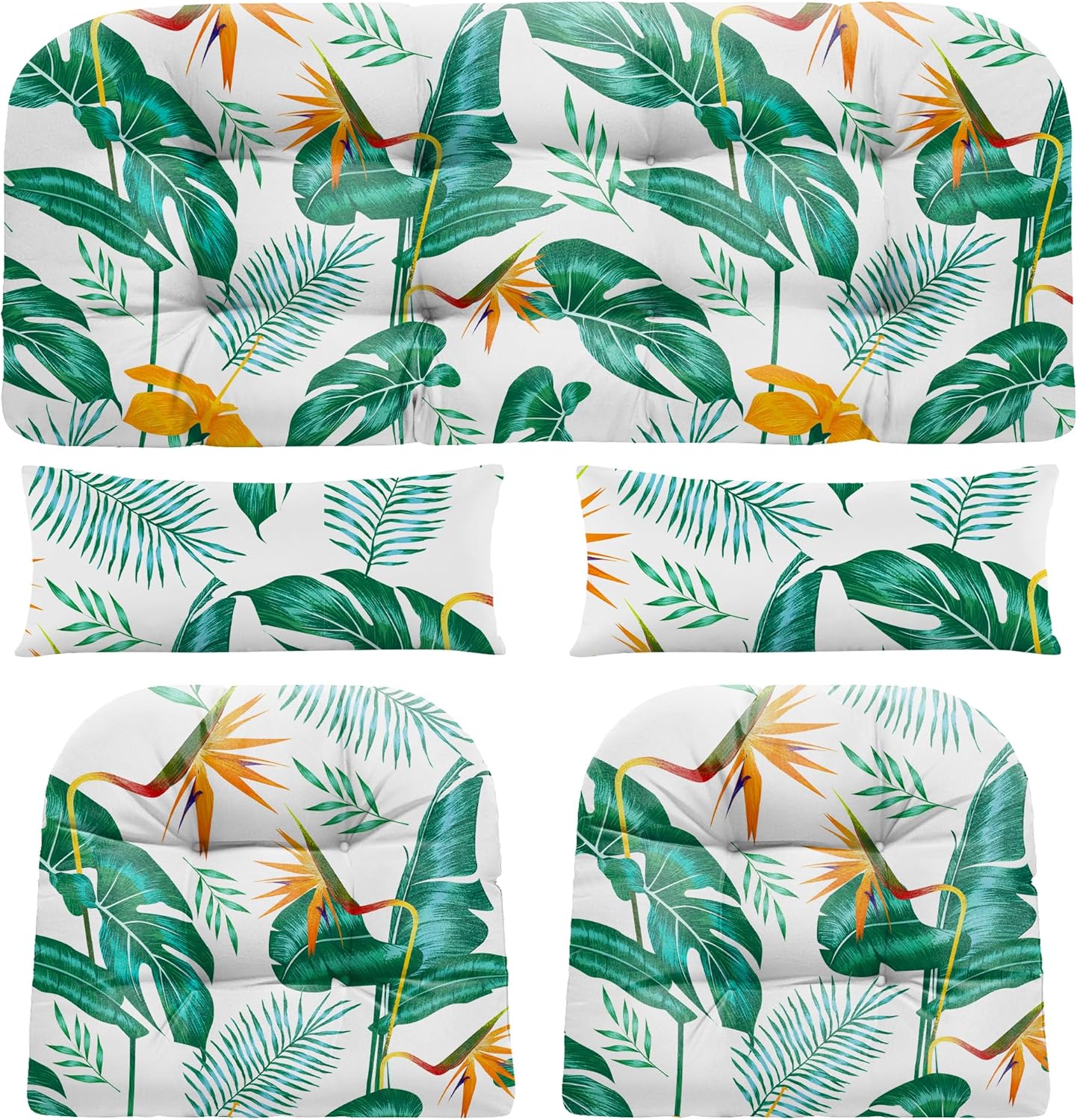 Wicker Chair Cushions of 5 Pieces, Waterproof Outdoor Loveseat Cushion for Wicker Furniture, 1 Love Seat Cushion, 2 U-Shape and 2 Lumbar Pillows for Patio Furniture (Cream)