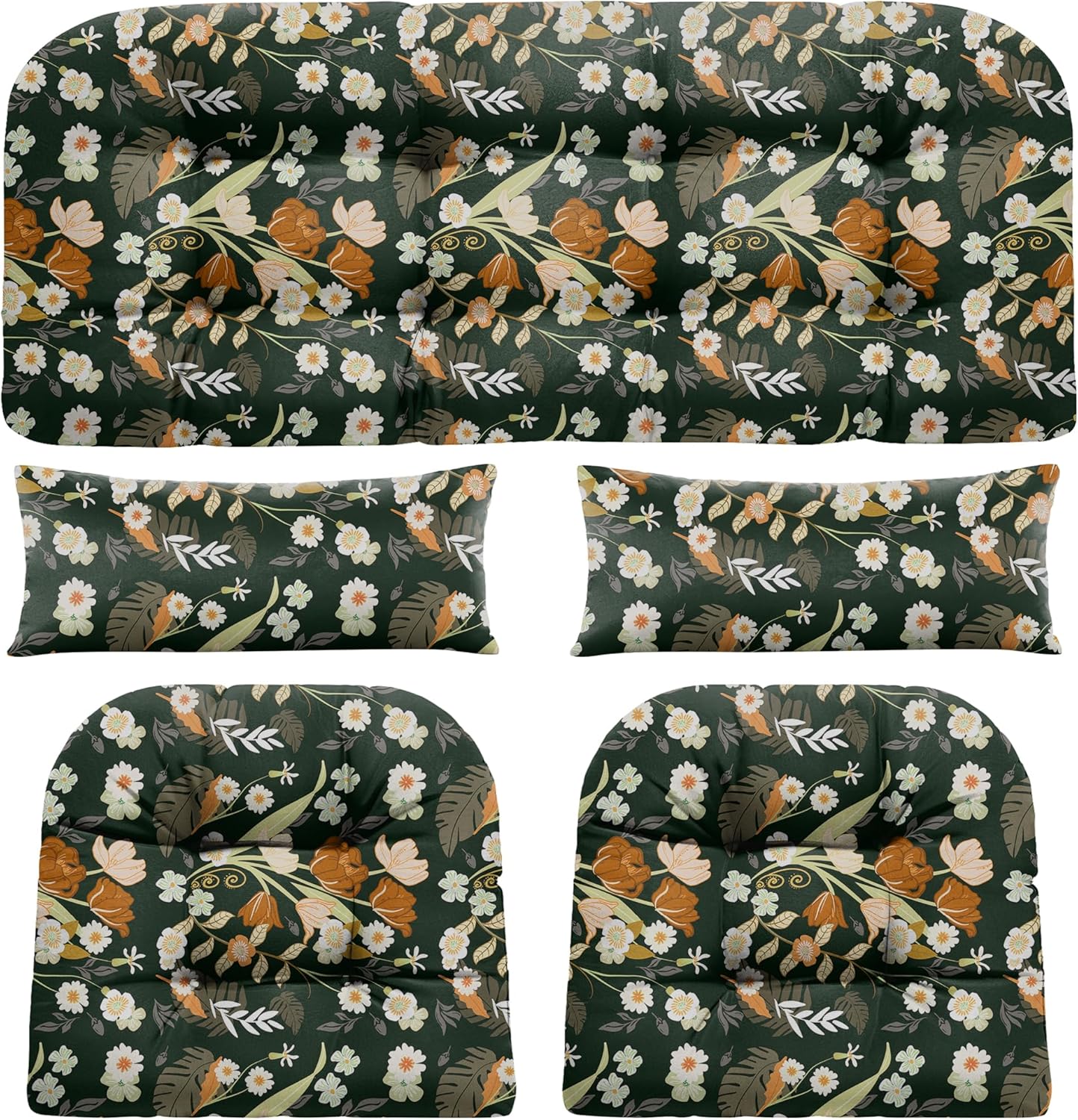 Wicker Chair Cushions of 5 Pieces, Waterproof Outdoor Loveseat Cushion for Wicker Furniture, 1 Love Seat Cushion, 2 U-Shape and 2 Lumbar Pillows for Patio Furniture (Cream)