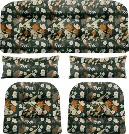 Wicker Chair Cushions of 5 Pieces, Waterproof Outdoor Loveseat Cushion for Wicker Furniture, 1 Love Seat Cushion, 2 U-Shape and 2 Lumbar Pillows for Patio Furniture (Cream)