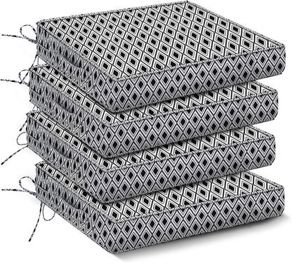 Outdoor Chair Cushions Set of 4,Waterproof Outdoor Seat Cushions for Patio Furniture,Patio Chair Cushion with Handle and Ties, Square Out Door Chair Pads,19" x 19" x 3", Forest Green