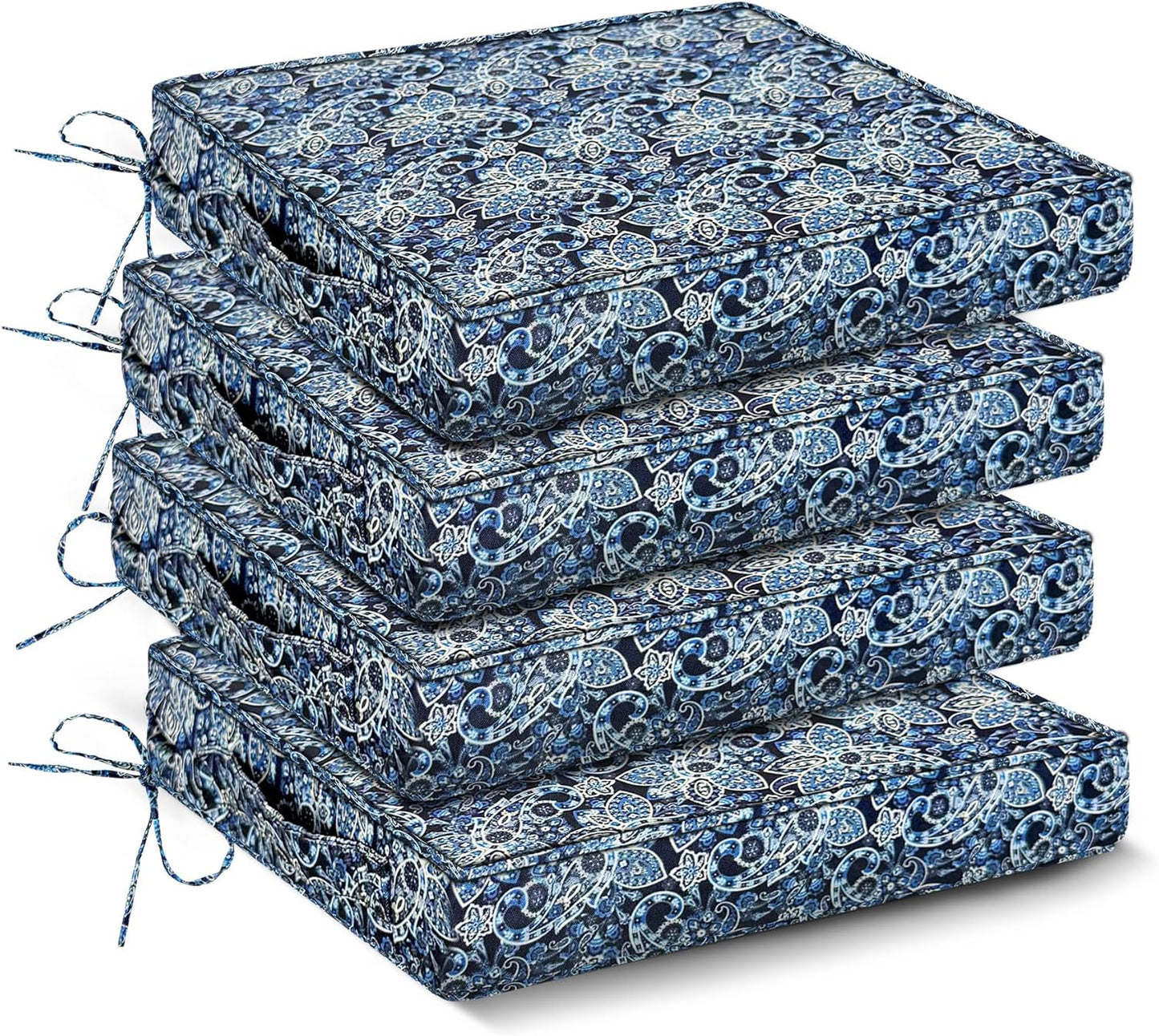 Outdoor Chair Cushions Set of 4,Waterproof Outdoor Seat Cushions for Patio Furniture,Patio Chair Cushion with Handle and Ties, Square Out Door Chair Pads,19" x 19" x 3", Forest Green