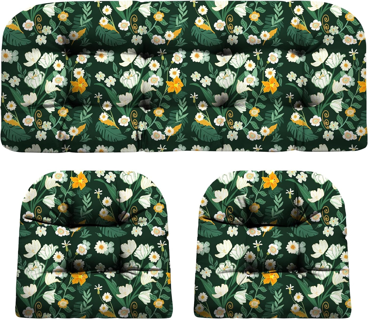 Wicker Chair Cushions, Waterproof Outdoor Loveseat Cushions for Patio Furniture, Tufted Wicker Furniture Cushions, 1 Loveseat and 2 U-Shaped Cushions, Grey