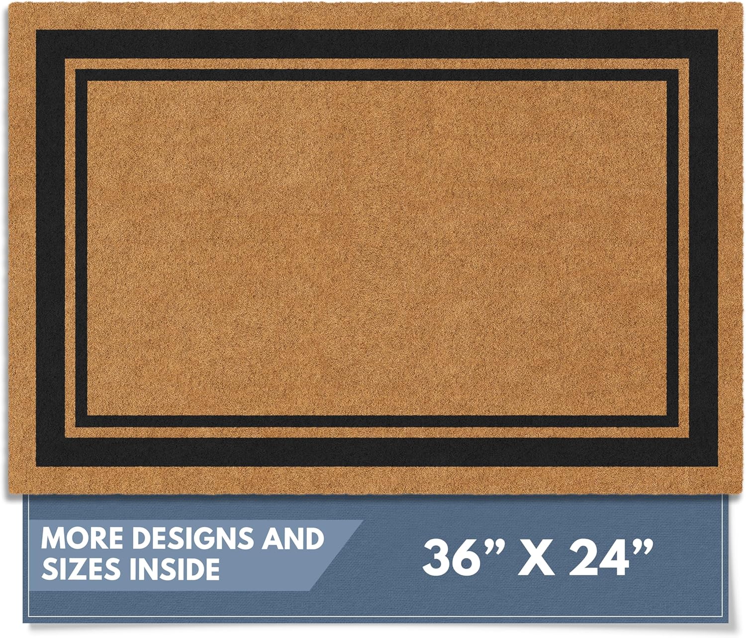Barnyard Designs Natural Coco Coir Heavy Duty Backing Doormat - Large Cute Non-Slip Front Door Welcome Mat for Outside Entrance or Porch Entry, Brown (36x72, Border)