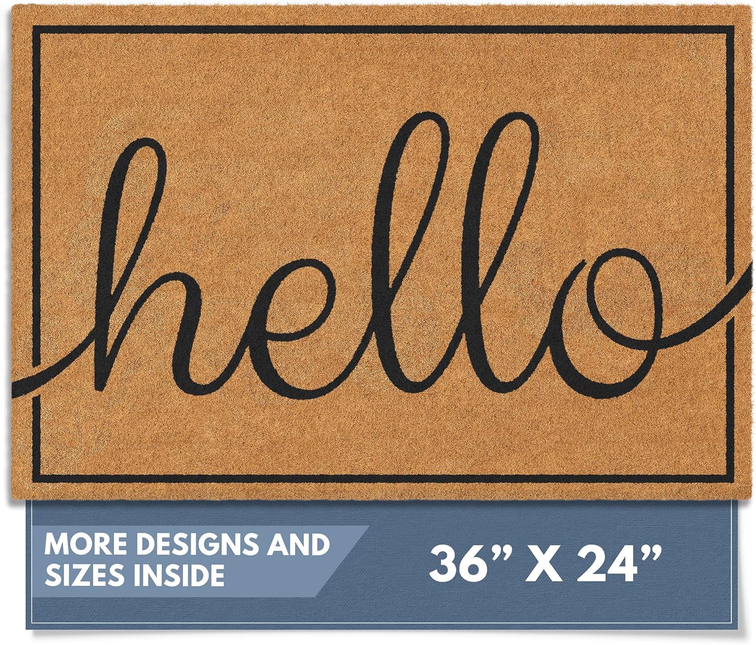 Barnyard Designs Natural Coco Coir Heavy Duty Backing Doormat - Large Cute Non-Slip Front Door Welcome Mat for Outside Entrance or Porch Entry, Brown (36x72, Border)