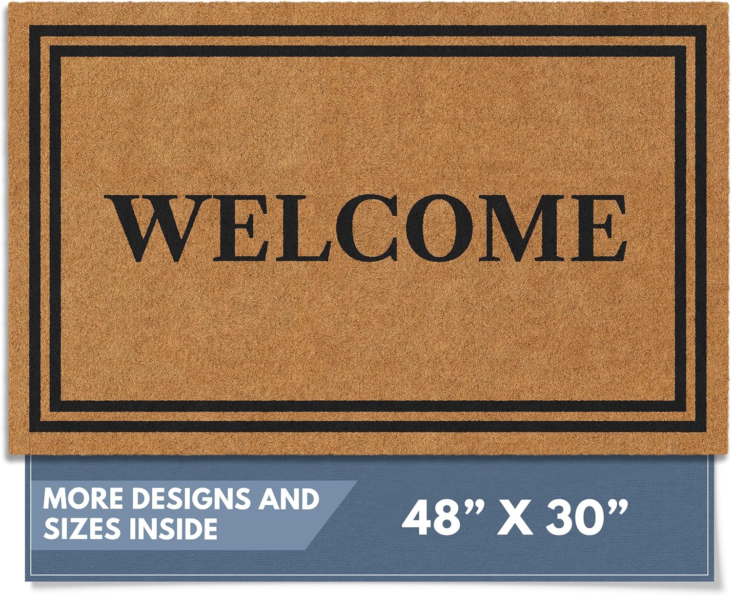 Barnyard Designs Natural Coco Coir Heavy Duty Backing Doormat - Large Cute Non-Slip Front Door Welcome Mat for Outside Entrance or Porch Entry, Brown (36x72, Border)